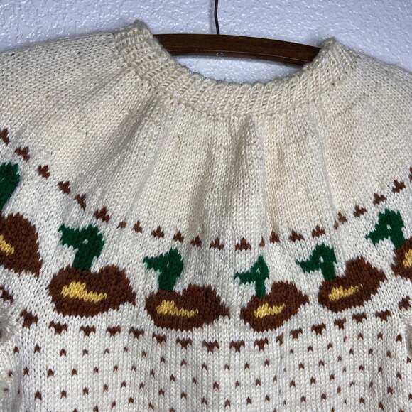 Vintage Handmade Knit Cream Mallard Sweater - Picture 3 of 5